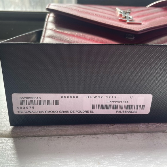 YSL Saint Laurent Monogram Cassandre WOC Mono Grain De Poudre Burgundy - Picture 12 of 13